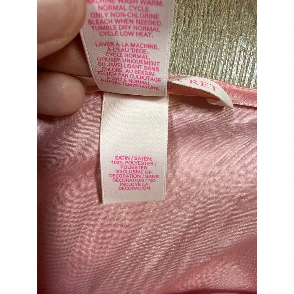 Victorias‎ Secret Pink Satin Lace Trim Chemise Nightgown Slip Dress Small
